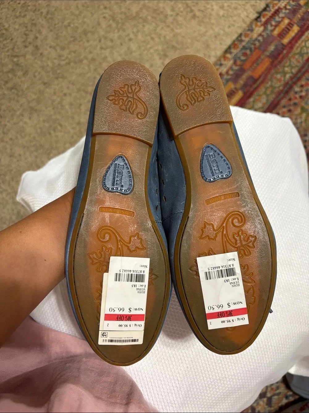 Born Women's Slate Blue Leather Perforated Lace-Up Flats